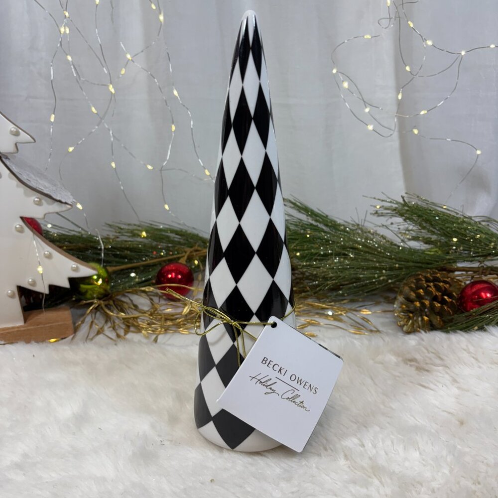Becki Owens Black White Checkered Tree 13" MacKenzie Style Ceramic Christmas